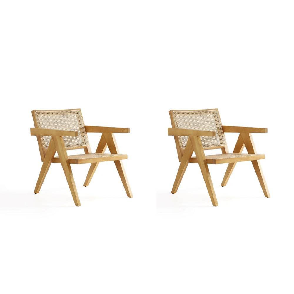 Set of 2 Hamlet Wood Accent Chairs Natural - Manhattan Comfort: Matte Finish, Ash Frame, No Assembly Required