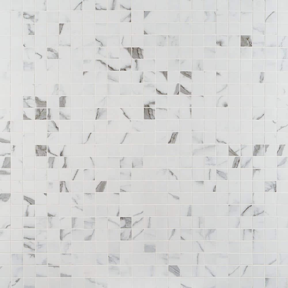 Saroshi Statuario Valley 11.81 in. x 11.81 in. Matte Porcelain Floor and Wall Mosaic Tile (0.96 sq. ft./Each)