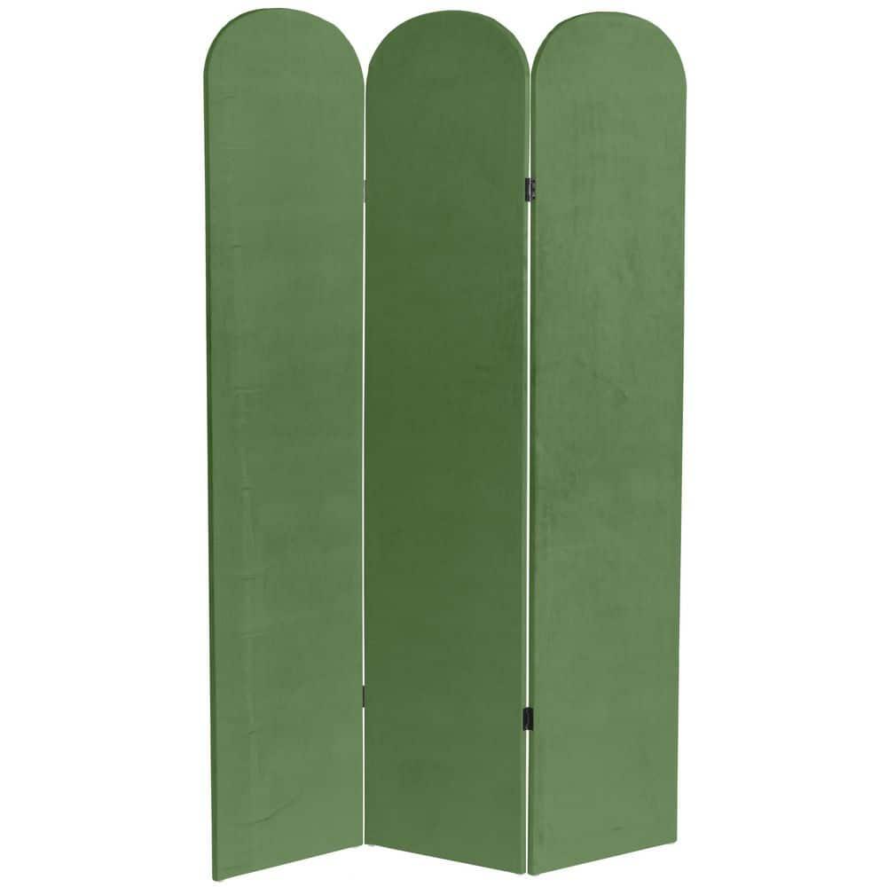 6 ft. Classic Arch Velvet Room Divider Green 3 Panel