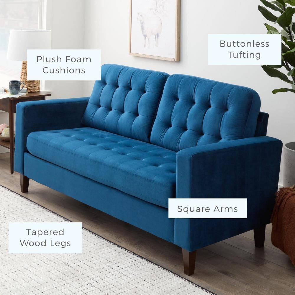 76” Brynn Upholstered Square Arm Sofa with Buttonless Tufting - Brookside Home