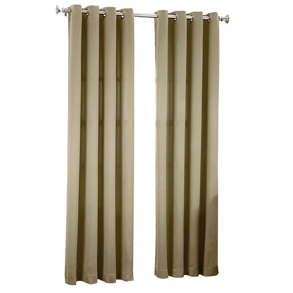 54"x63" Sun Zero Room Darkening Seymour Grommet Curtain Panel Taupe: Modern Energy Efficient Thermal Insulated