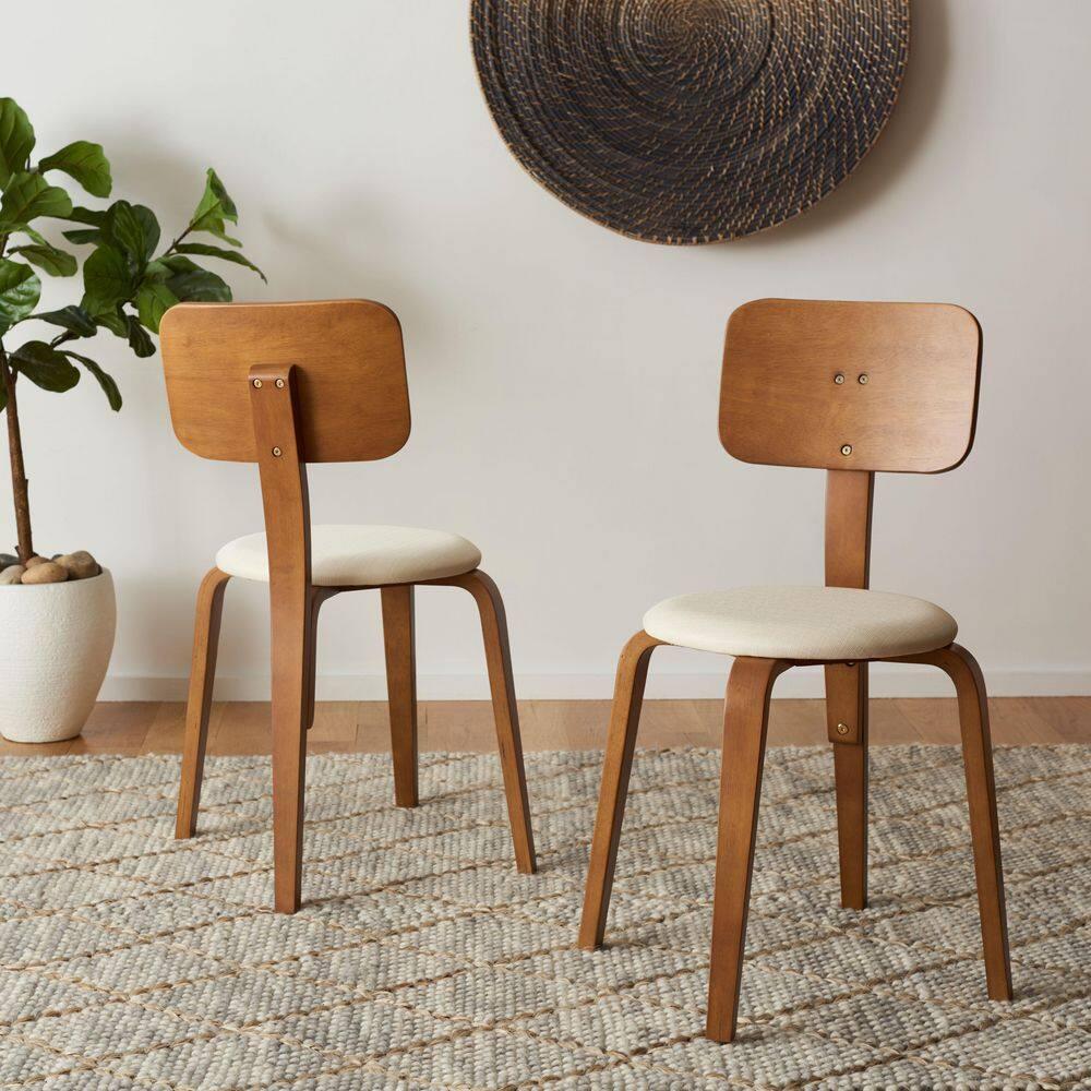 Jo Stackable Upholstered Dining Chairs (Set of 2) - DCH1010 - Walnut/Cream - Safavieh
