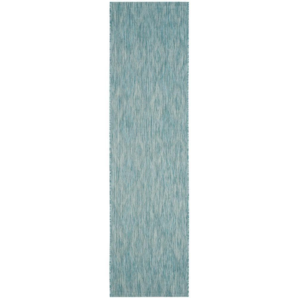 SAFAVIEH Courtyard Teodor Geometric Diamonds Indoor/Outdoor Runner, 2'3" x 10', Aqua