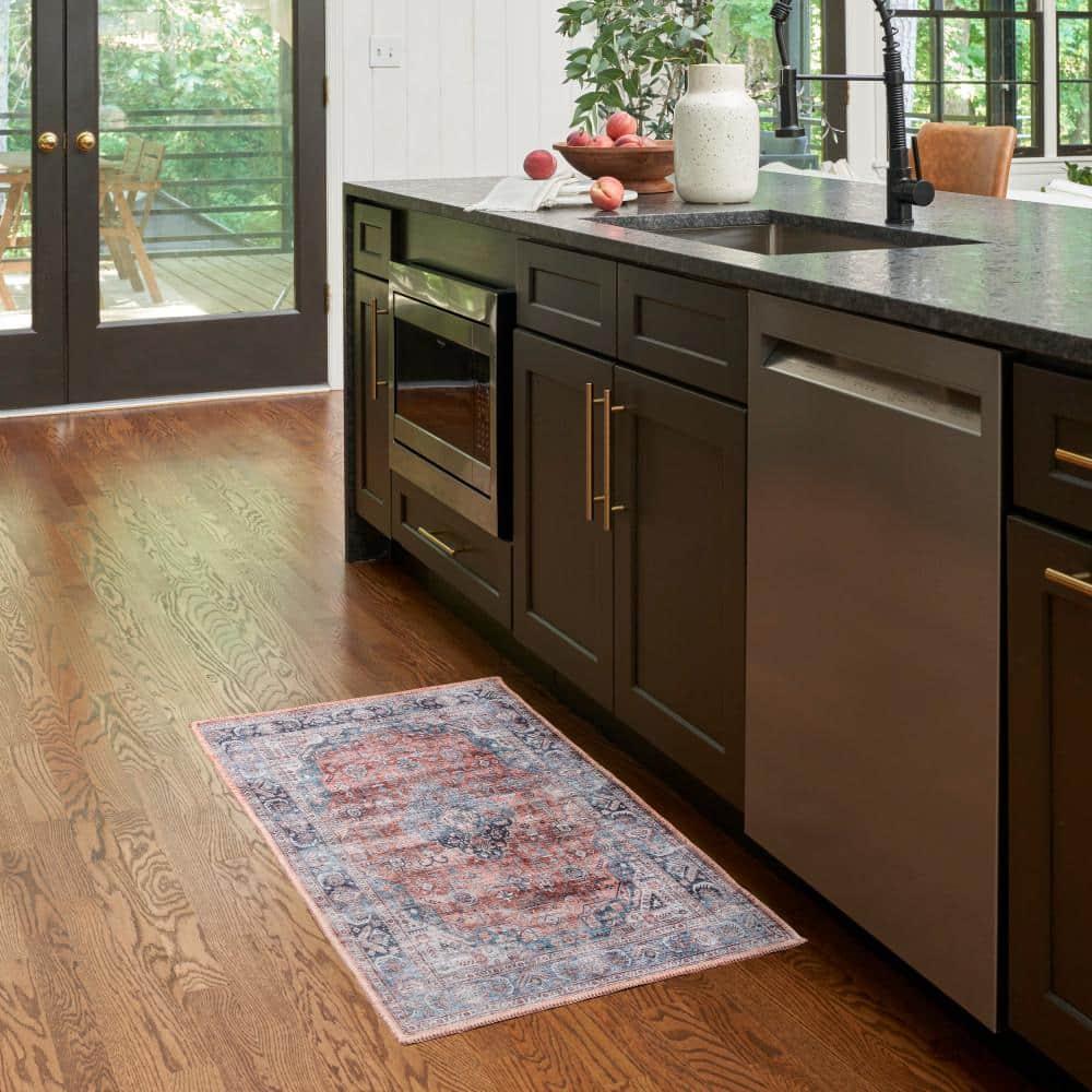 Nourison Washable Brilliance 2' x 4' Blue/Multi Vintage Indoor Bathroom, Kitchen Mat Rug