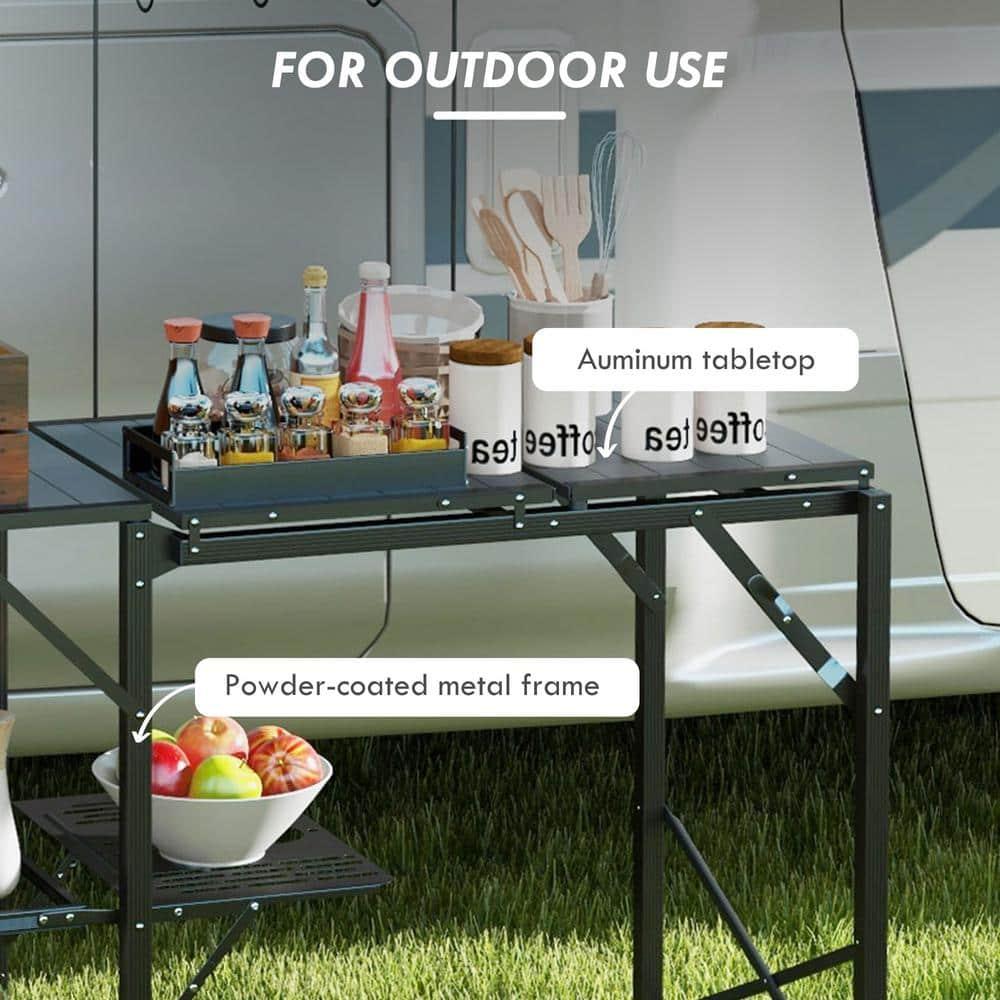 Outsunny Folding Camp Kitchen, Camping Table Cooking Station with Adjustable Lamp Stand