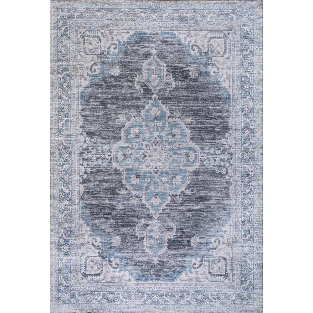 Wincer Chenille Cottage Medallion Machine-Washable Gray/Blue/White 3 ft. x 5 ft. Area Rug - JONATHAN Y