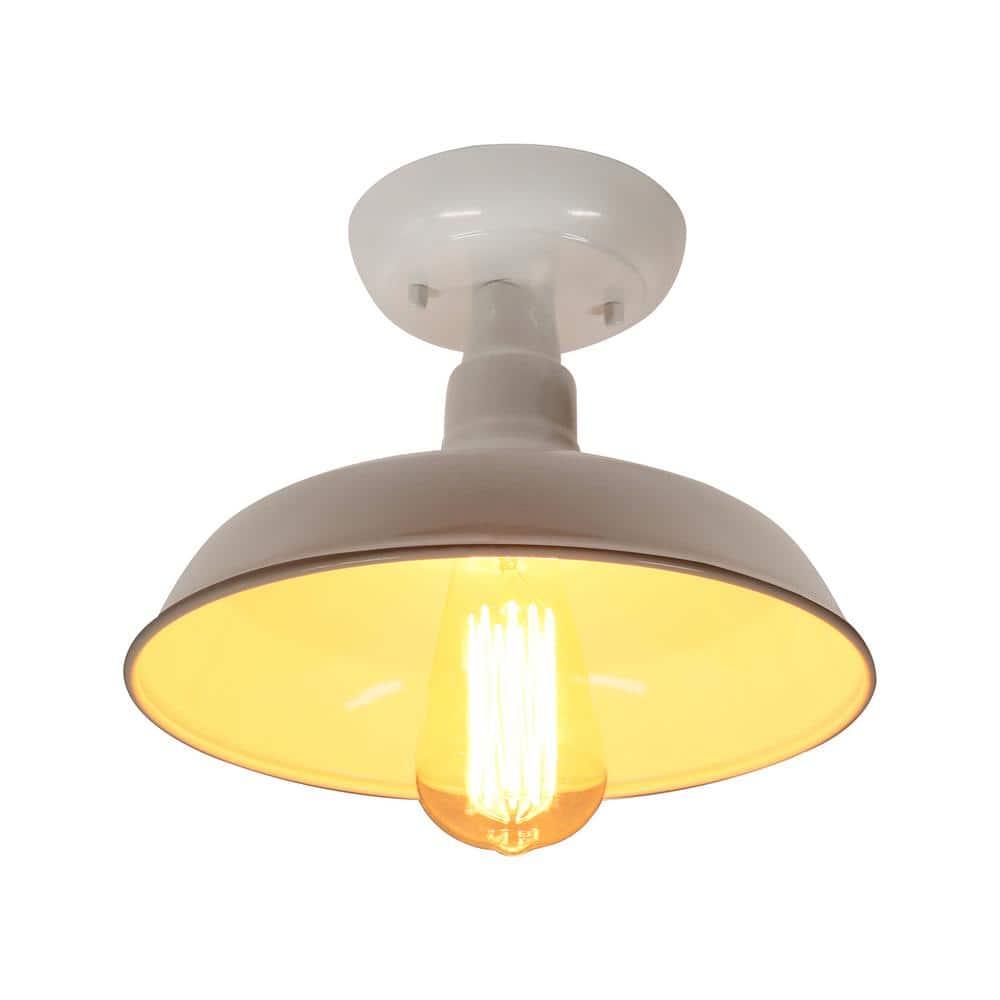 Design House Kimball 1-Light Indoor Semi-Flush Mount Ceiling Light w/ Metal Shade in Antique White