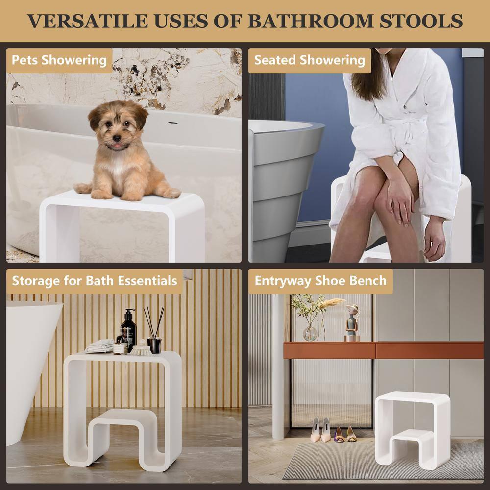 Matte White Solid Surface Dual-Layer Shower Stool