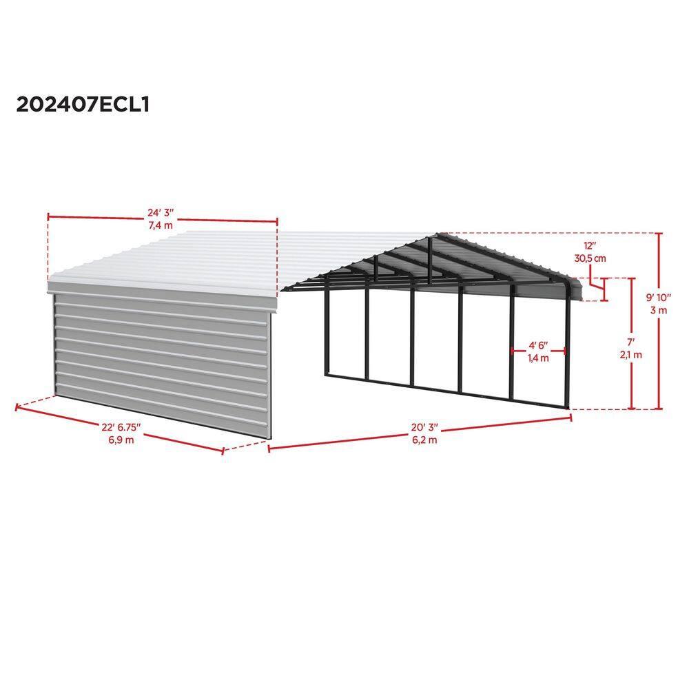Arrow 24 x 20 ft Charcoal Carport with 1-sided Enclosure