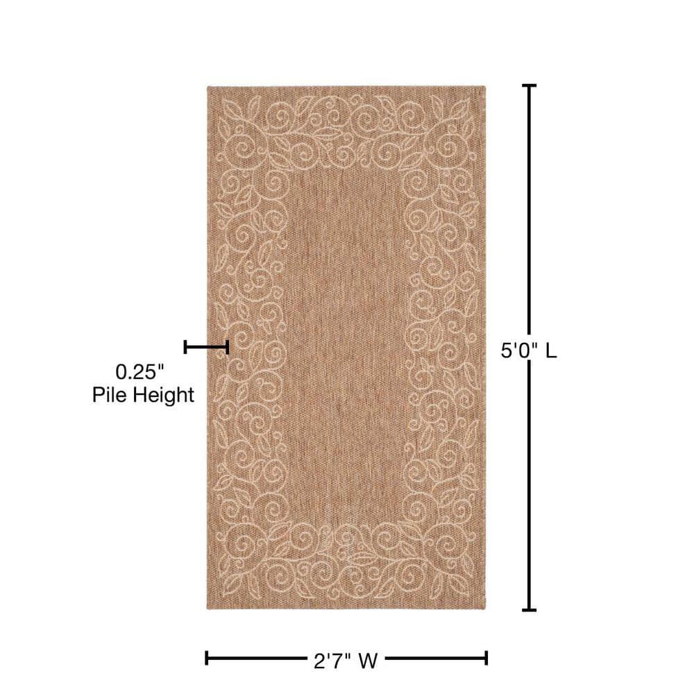 SAFAVIEH Courtyard Chole Bordered Indoor/Outdoor Area Rug, Dark Beige/Beige, 2'7" x 5'