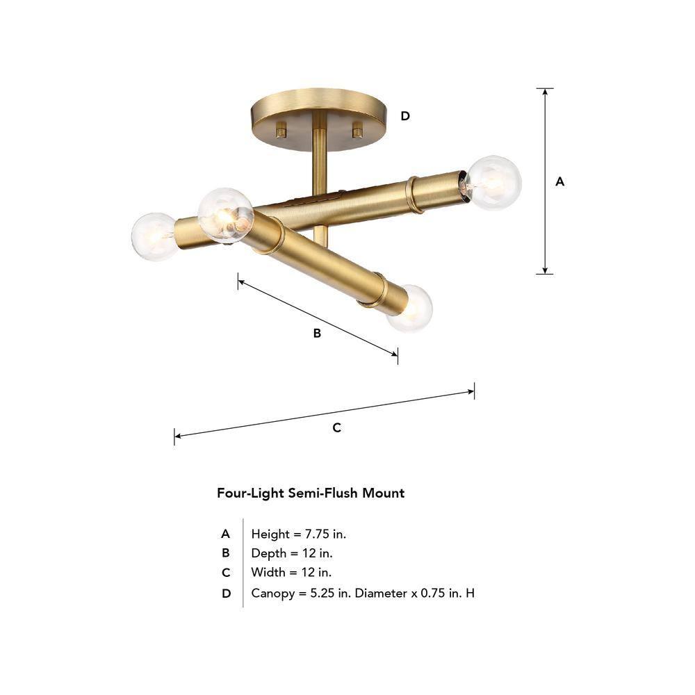 Designers Fountain 92711-OSB Emmett 4 Light Semi-Flush in Old Satin Brass