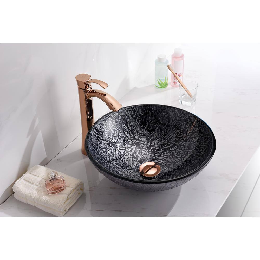 ANZZI Arc 16.5'' Gray Tempered Glass Circular Bathroom Sink