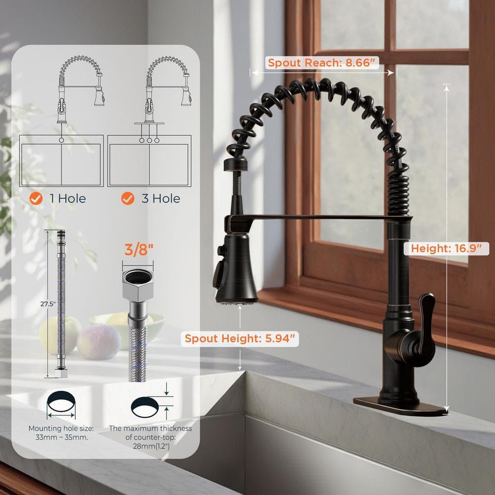 FORIOUS Rustic Kitchen Faucet with Pull Down Sprayer Oil Rubbed Brown, 3 Modes Stainless Steel High Arc Vintage Spring Sink Faucet 1 or 3 Holes for Pot Filler, Farmhouse Camper Wet Bar