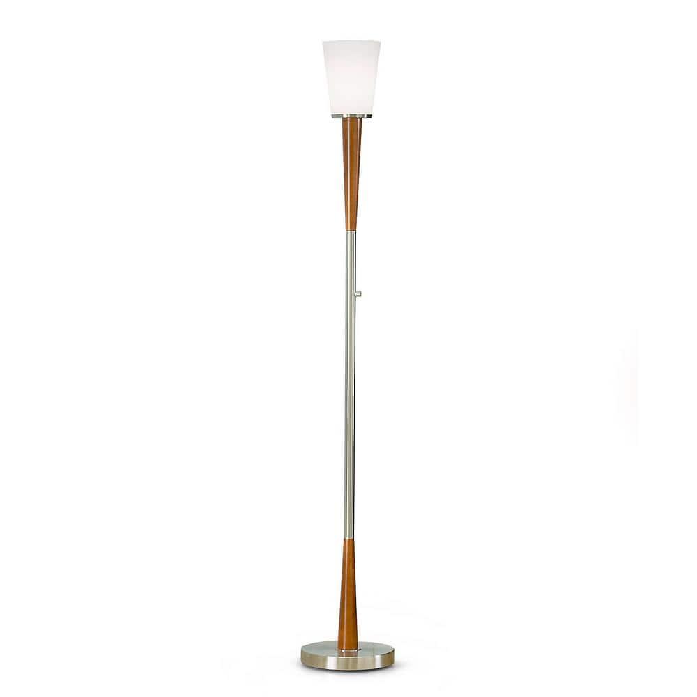 HomeGlam  Century 72" Wood Torchiere Floor Lamp, Dimmer with LED Bulb Brushed Nickel Nickel Brushed