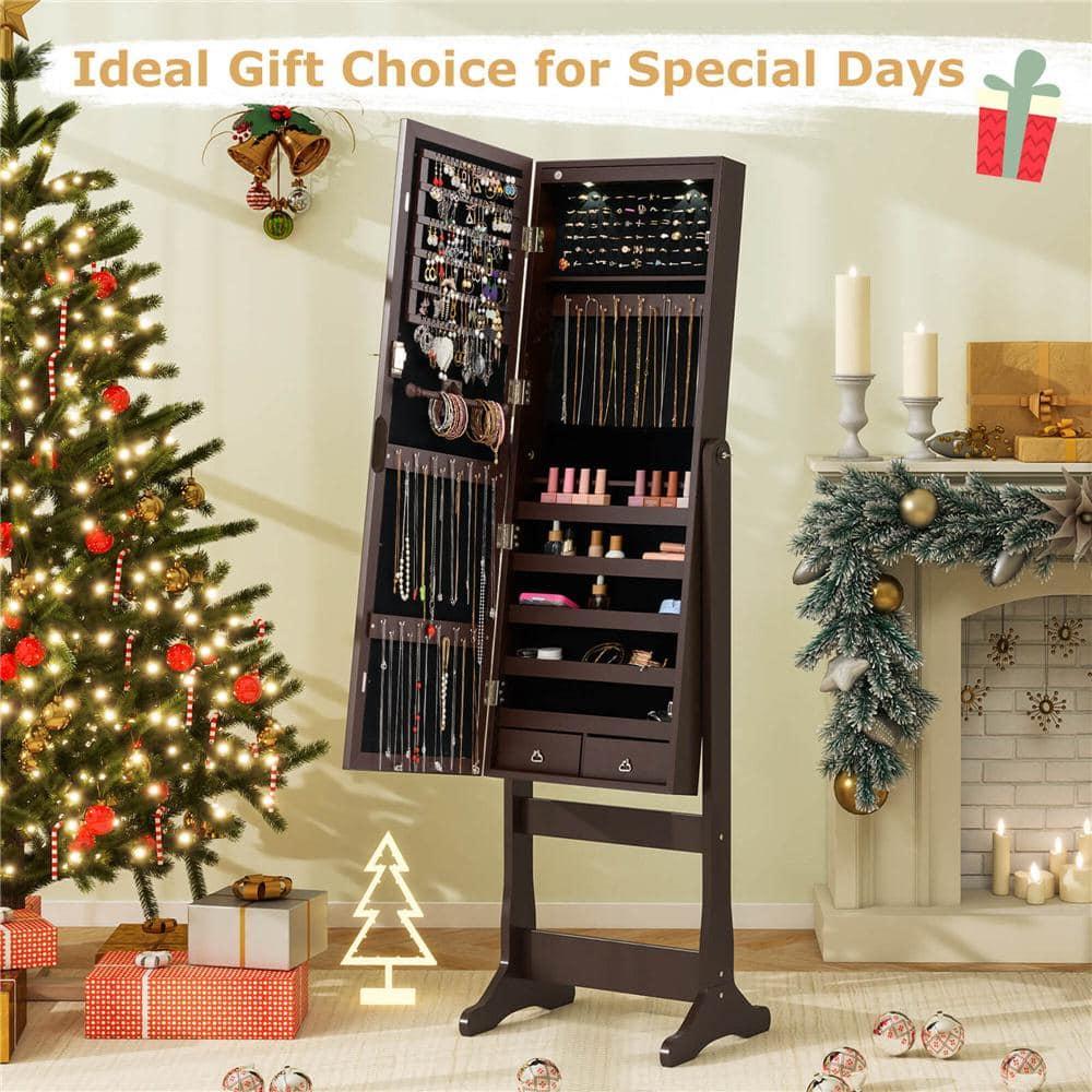Costway Jewelry Mirrored Cabinet Armoire Organizer Storage Box with Stand Christmas Gift Coffee