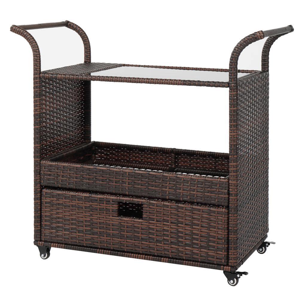 Karl Home Outdoor Wicker Bar Cart