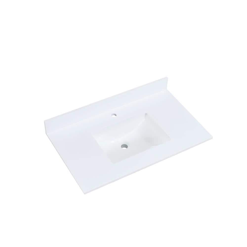 Viterbo 37" Single Bathroom Vanity Top in High Gloss White Stone Finish with Sink