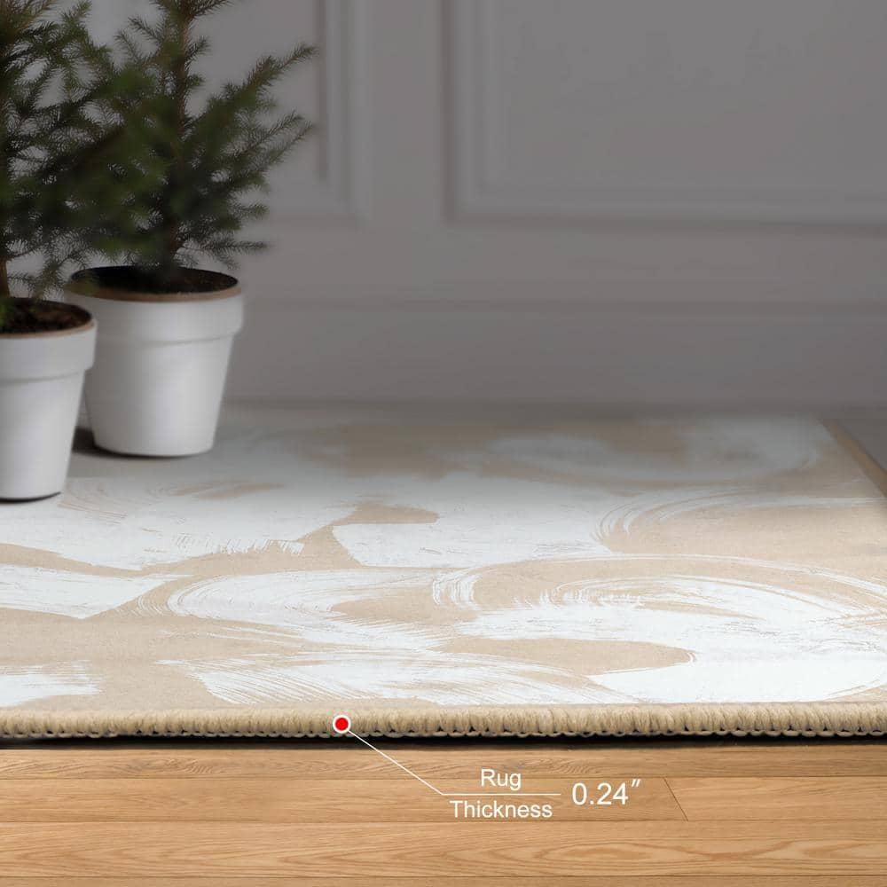 Swish Stone I Washable Abstract Art Area Rug size 5'x8'