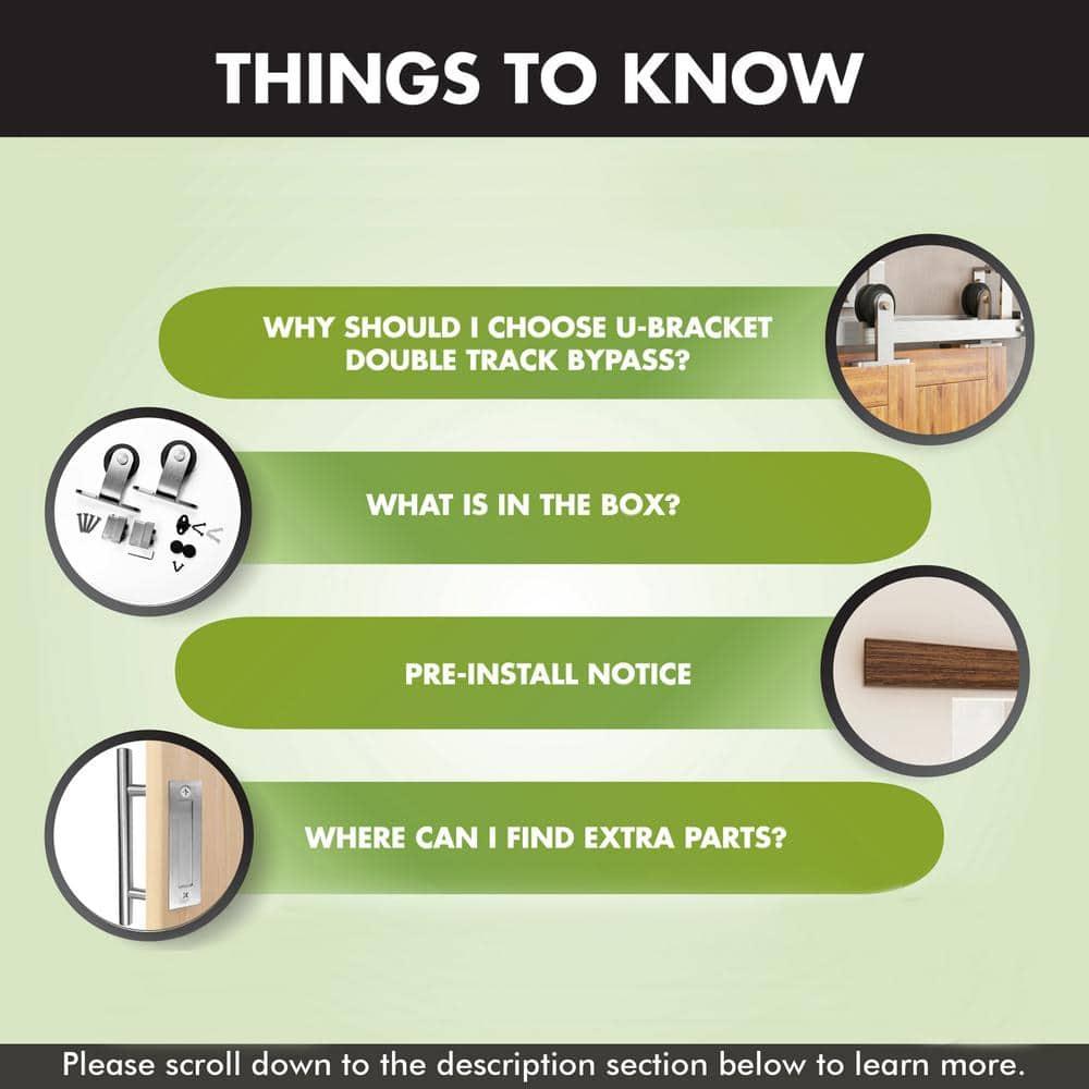 Homacer Brushed Nickel Double Track U-Shape Bypass Sliding Barn Door Hardware Kit, for Two/Double Doors, 6ft Long Flat Track, T-Shape Design Roller, Heavy Duty, for Interior & Exterior Use