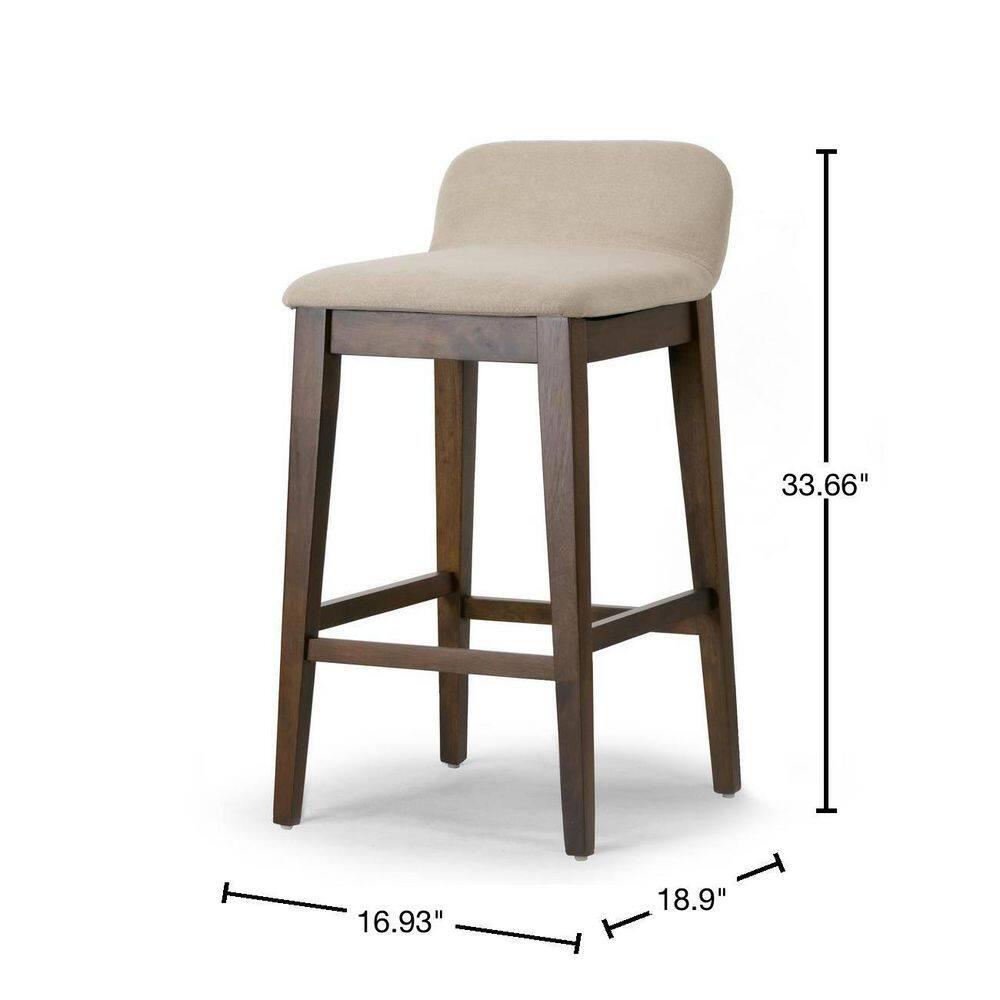 Set of 2 Atia Dark Brown Rubberwood Bar Heigh Barstool with Low Back Fabric Seat