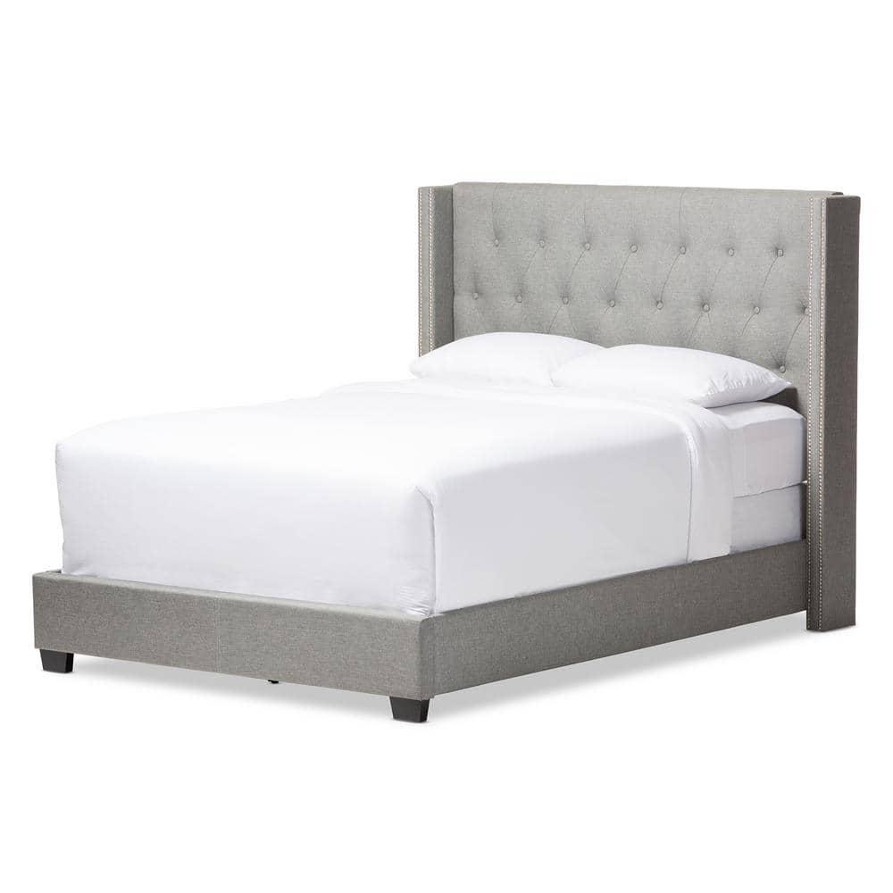 Baxton Studio Katherine Wingback Fabric Standard Bed with Nailhead Trim, Gray