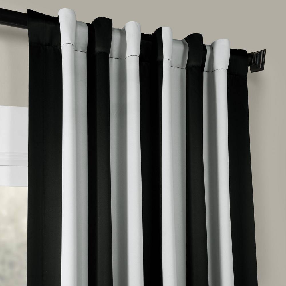Awning Black & Fog White Stripe Blackout Room Darkening Curtain (1 Panel), Awning Black & Fog White, 50W X 120L