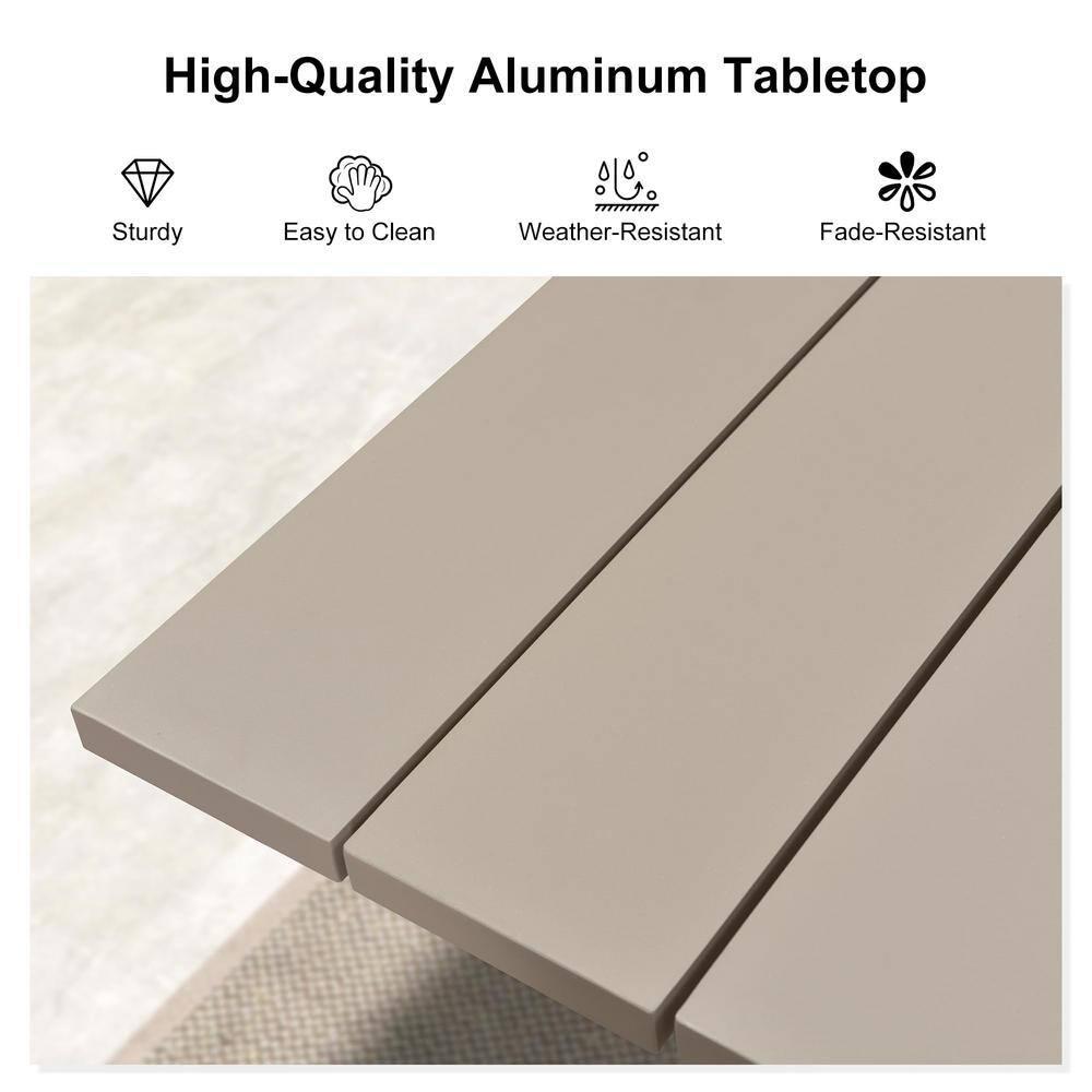Champagne Aluminum 7-Piece Outdoor Dining Set with Beige Cushions