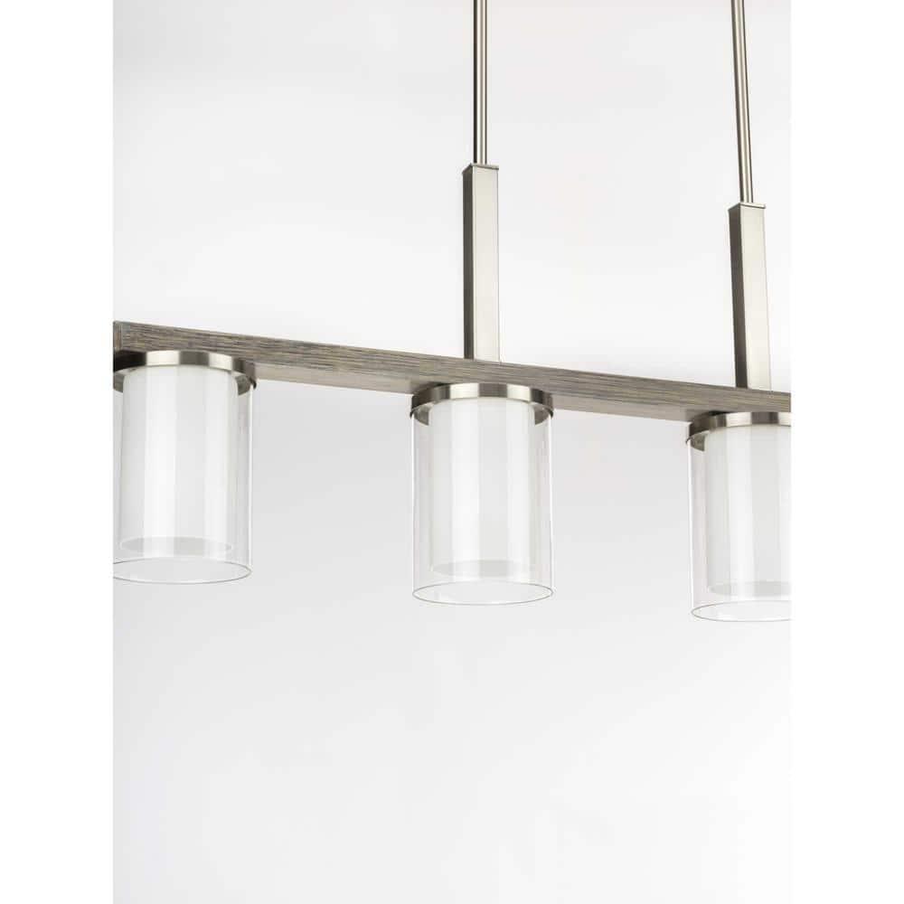 Progress Lighting Mast 4-Light Island Pendant, Brushed Nickel, Clear and Etched Glass Shades