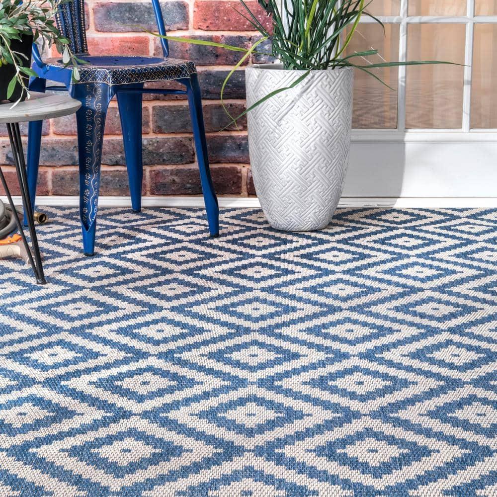 Nuloom Marybelle Geometric 5x8 Indoor/Outdoor Area Rug for Living Room Patio Deck Front Porch Kitchen, Blue/Ivory