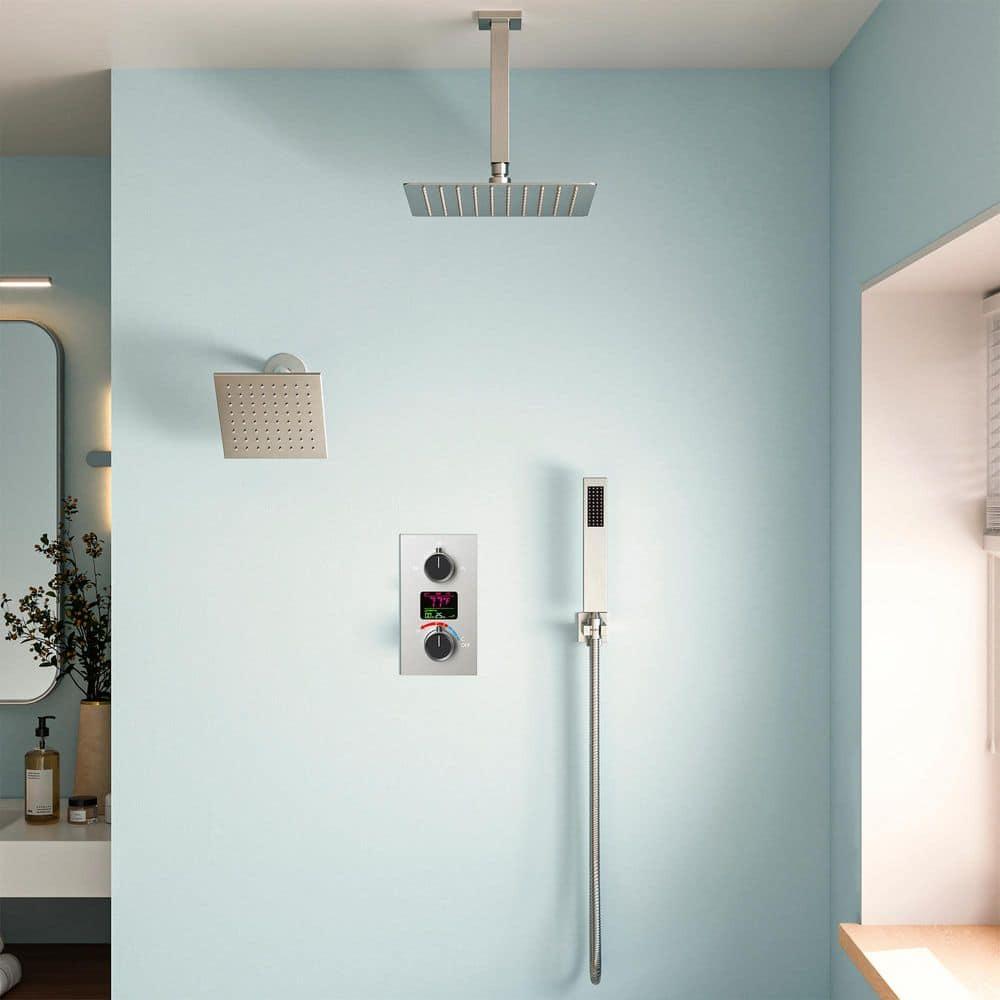 Pressure Balancing Shower Faucet 12" High-Pressure Dual Showerheads with LCD Display