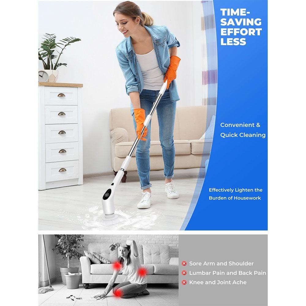 White Cordless Electric Spin Scrub Brush with Steel Handle
