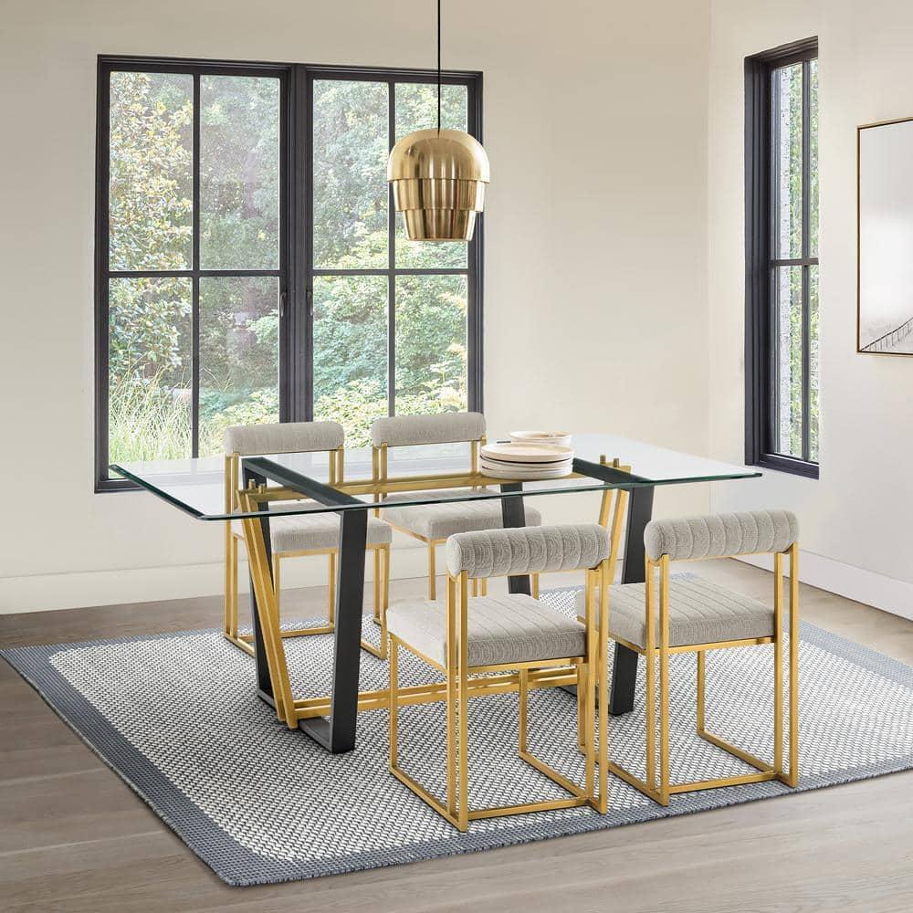 Armen Living Kai Rectangular Stainless Steel and Base with Glass Tabletop Dining Table Gold/Black
