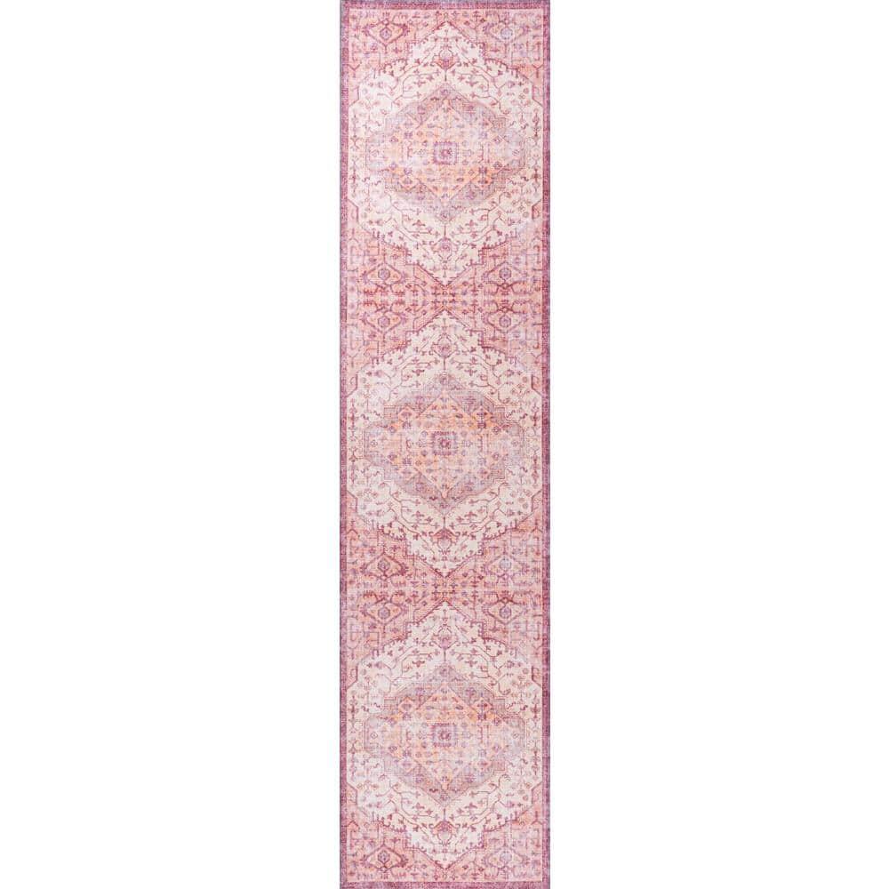 2' x 8' Alacati Ogee Medallion Machine Washable Indoor/Outdoor Runner Rug, Red/Orange/Cream - JONATHAN Y