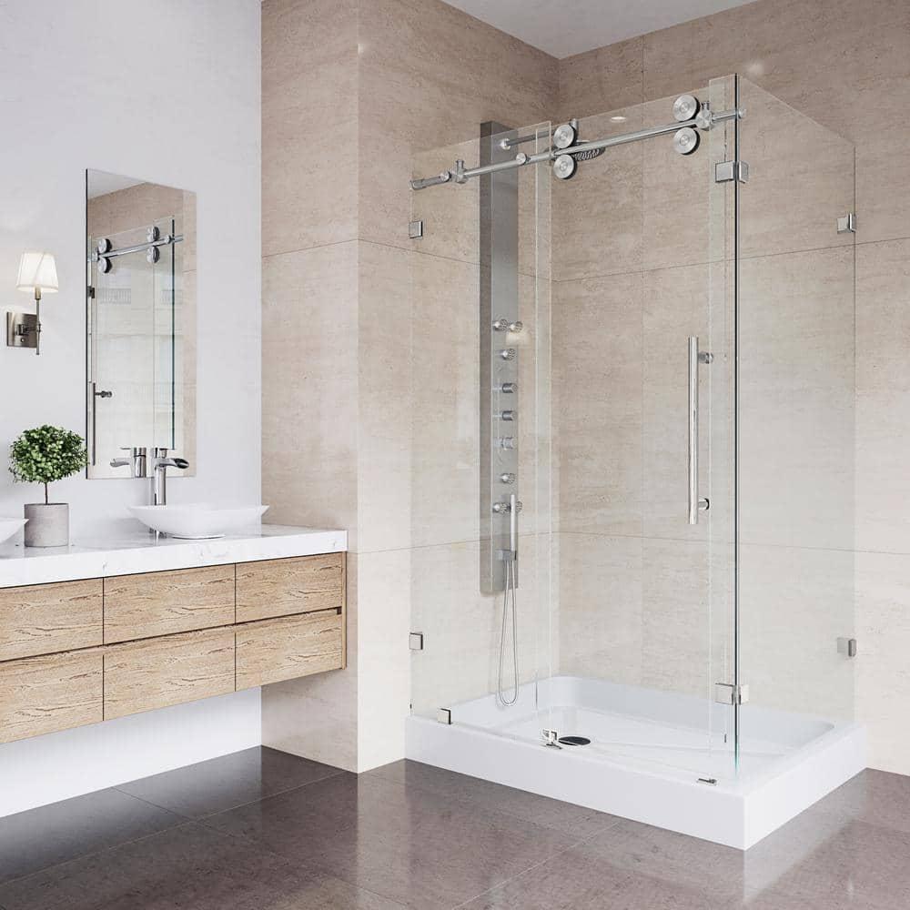 VIGO Winslow 48" W x 36" D x 80" H Sliding Frameless Shower Enclosure with 3/8  Clear Glass&Base VG6051STCL48WL