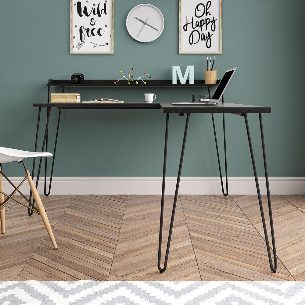 Shanewood 55.1 in. L-Shape Black Oak Computer Desk with Riser