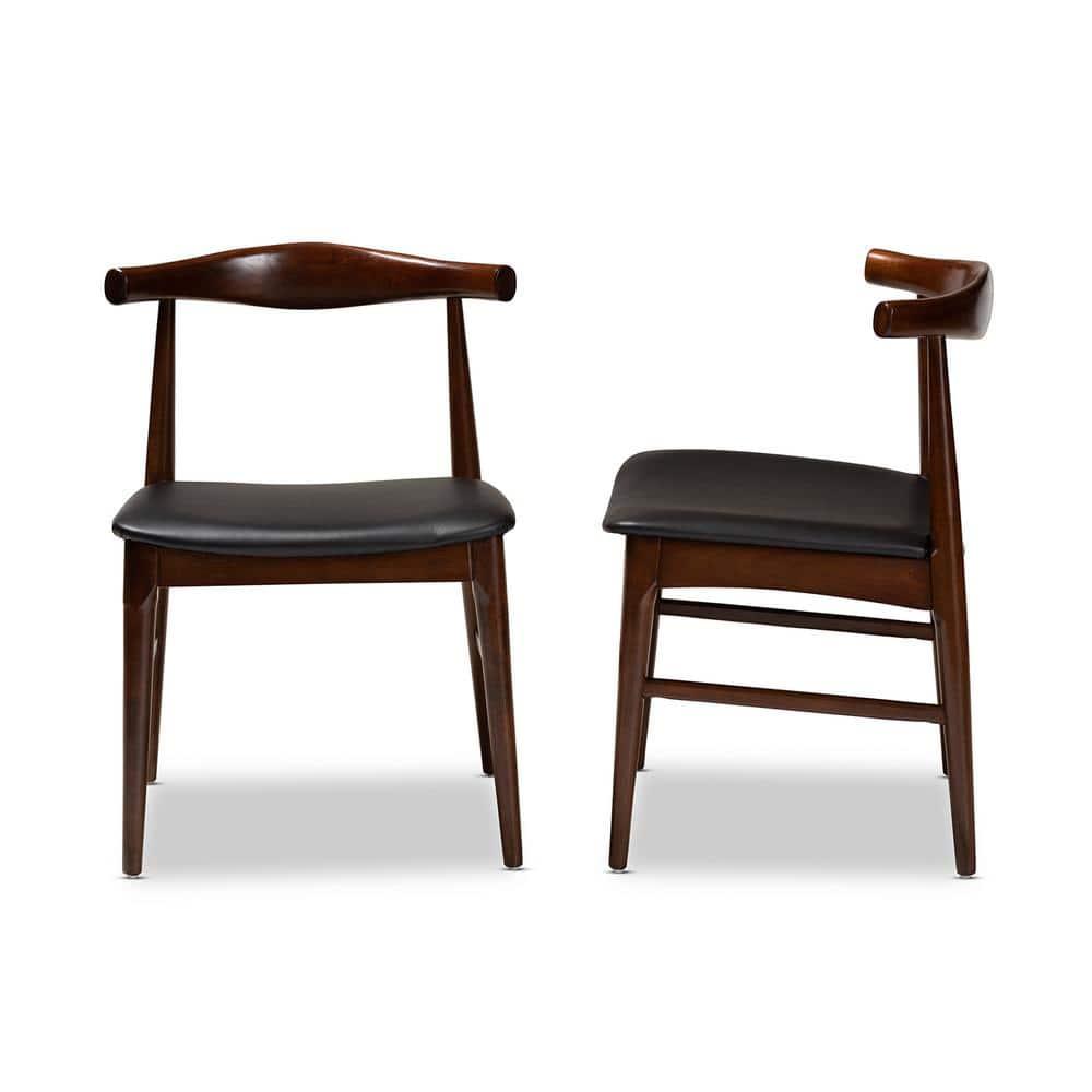 Baxton Studio Eira Mid-Century Modern Black Faux Leather Upholstered Walnut Finished Wood Dining Chair Set of 2