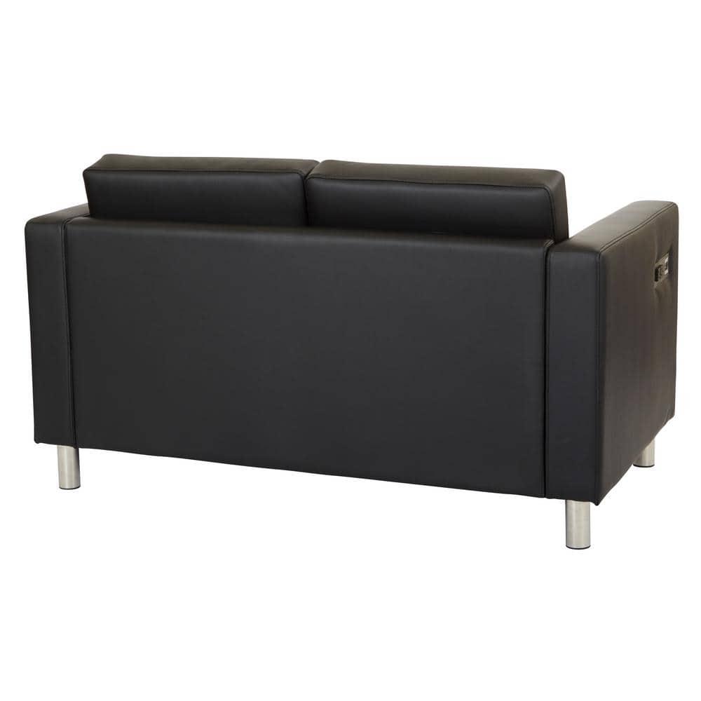 Office Star Products Atlantic Loveseat with Dual Charging Station in Dillon Black Fabric K/D