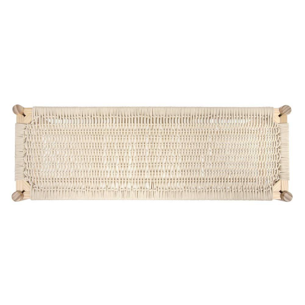 Storied Home Fernway Solid Wood and Woven Rope Entryway Bench Cream: Scandinavian Design, Pine Frame, 43.25" Long