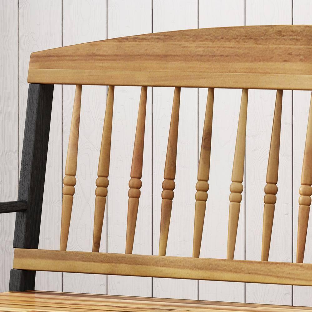 GDF Studio Kuhn Indoor/Outdoor Acacia Wood Bench with Shelf, Teak and Black