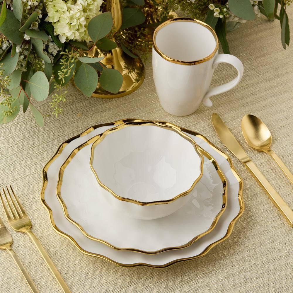Certified International Regency Gold 16-Piece Porcelain Dinnerware Set for 4 – Luxury Gold-Rimmed Plates, Bowls & Mugs – Elegant, Dishwasher-Safe Tableware for Formal Dining, Entertaining & Special Occasions