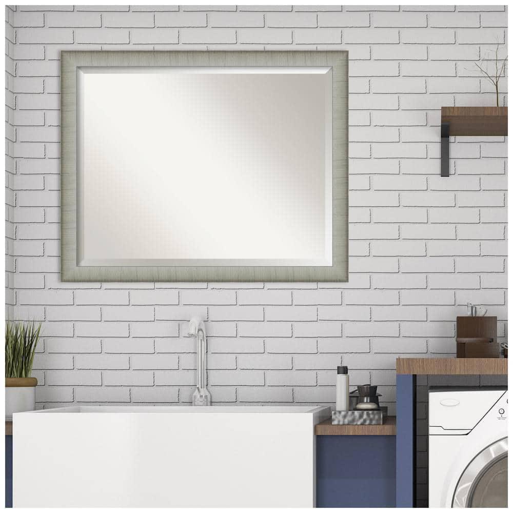 31" x 25" Elegant Brushed Framed Bathroom Vanity Wall Mirror Pewter - Amanti Art: No Assembly, Wall Mount