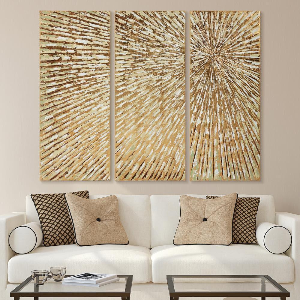 Sunshine Abstract Hand Painted Canvas Wall Art, Set of 3, by Martin Edwards, 48 " x 20 " each.