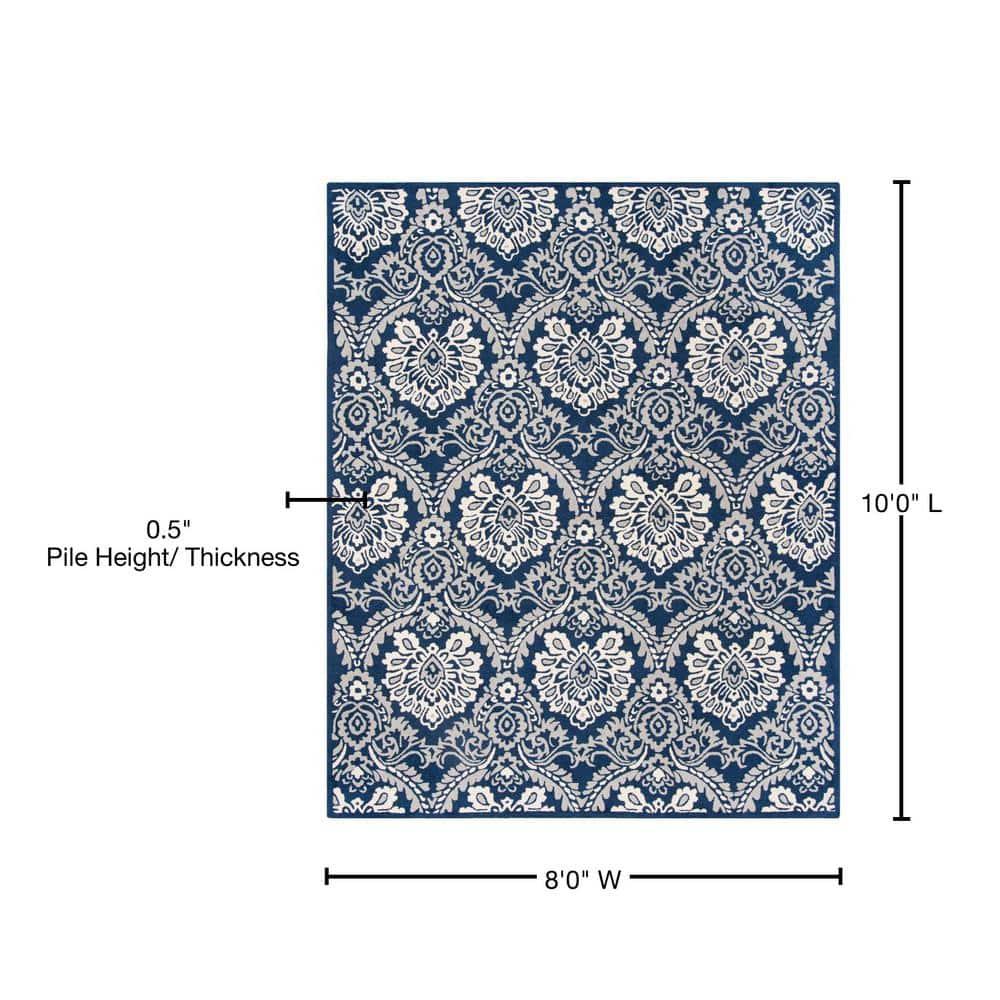 Blossom BLM106 Hand Tufted Indoor Area Rug - Navy/Ivory - 8'x10' - Safavieh