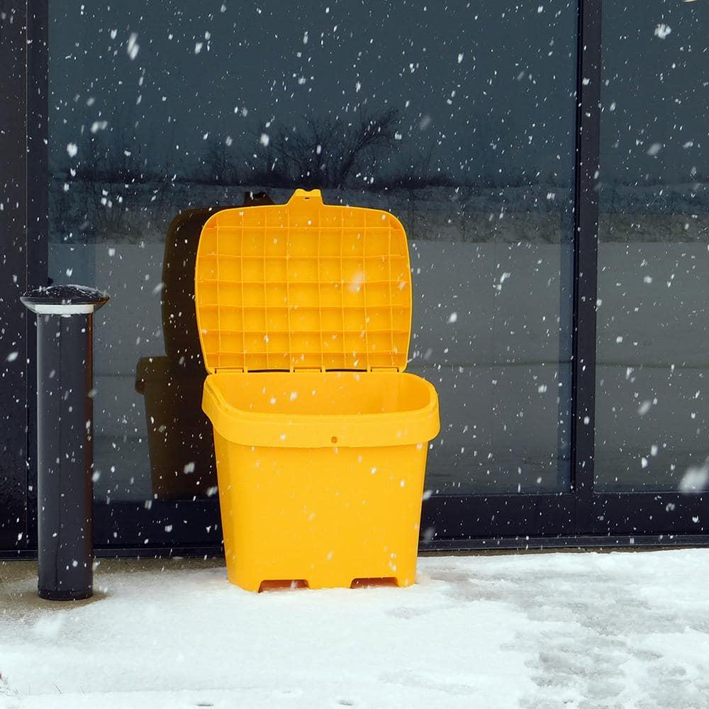FCMP Outdoor 31 Gallon Salt & Sand Storage Box, Deck Container for Patio, Yellow