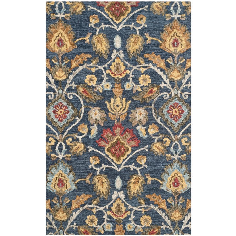 Blossom BLM402 Hand Tufted Area Rug - Navy/Multi - 6'x9' - Safavieh.