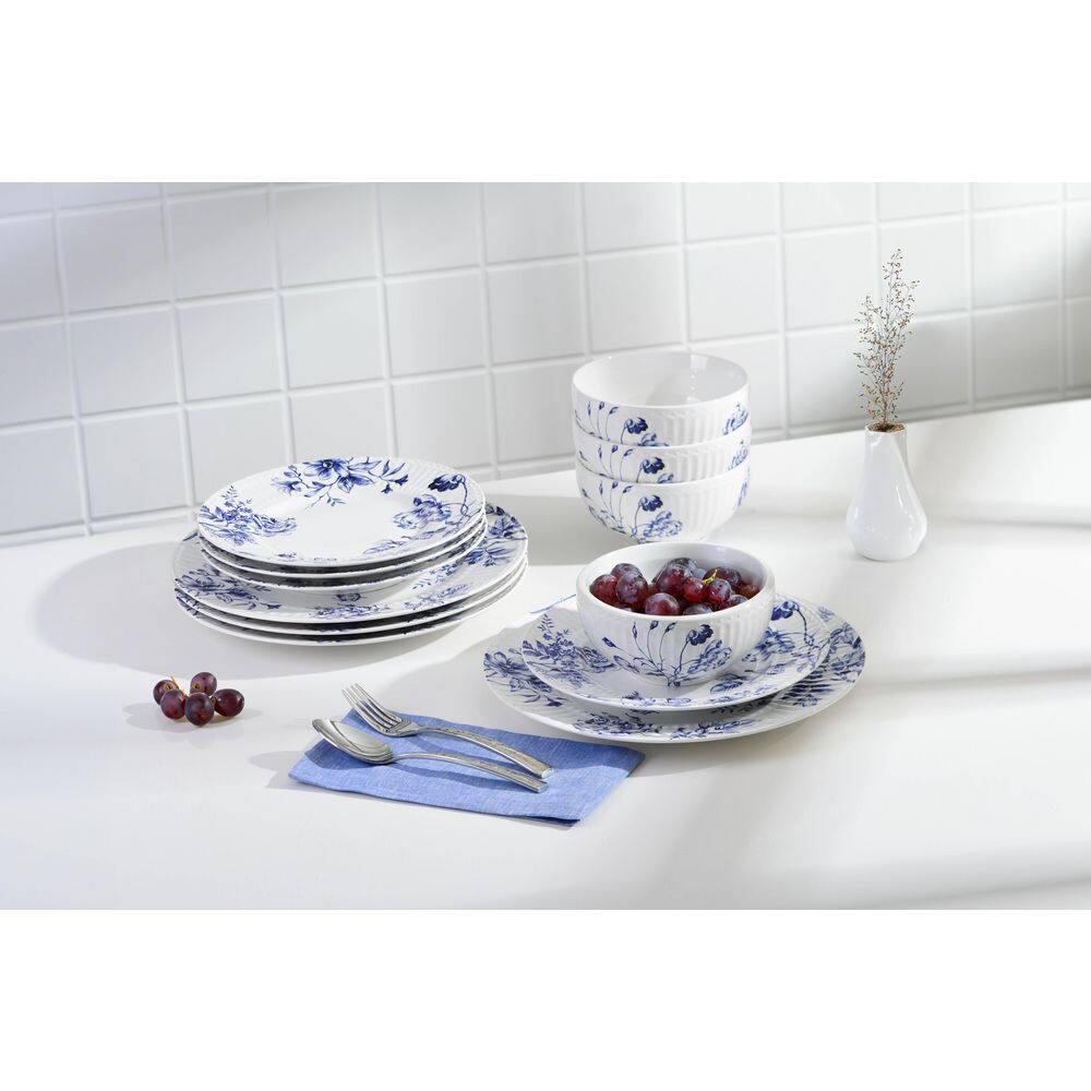 222 Fifth 222 Fifth Cassian Embossed Toile Blue Porcelain Dinnerware Set - Service For 4 (Set of 12)
