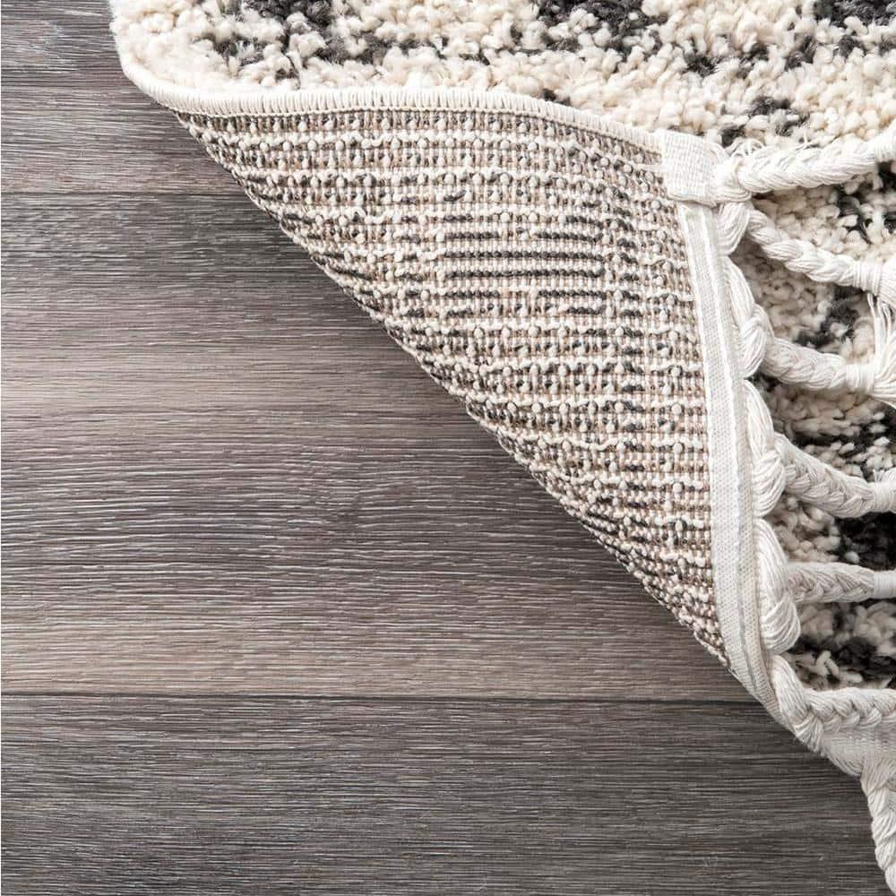 Nuloom Vasiliki Geometric 6 Round Shag Indoor Area Rug for Living Room Bedroom Dining Room Nursery, Off White/Charcoal