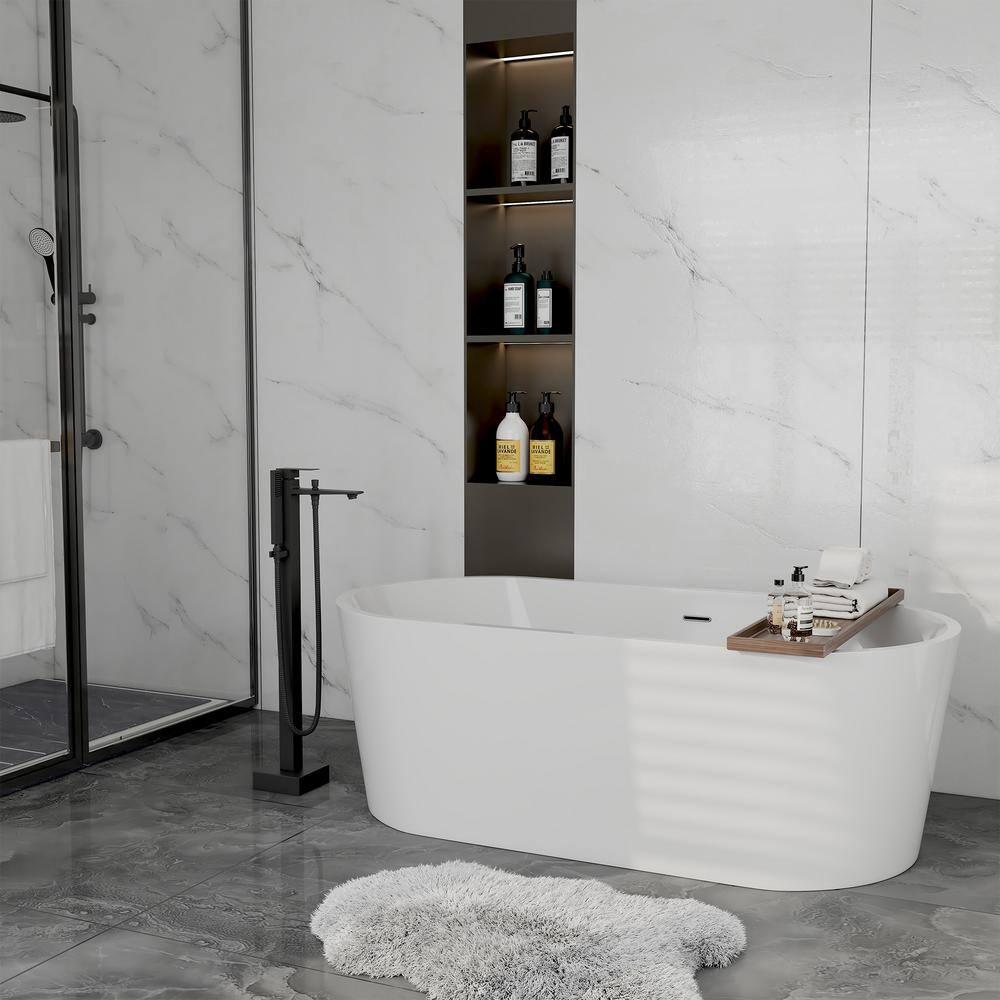 mondawe Single Handle Floor Mounted Freestanding Tub Filler with Diverter MDLT0055-MB