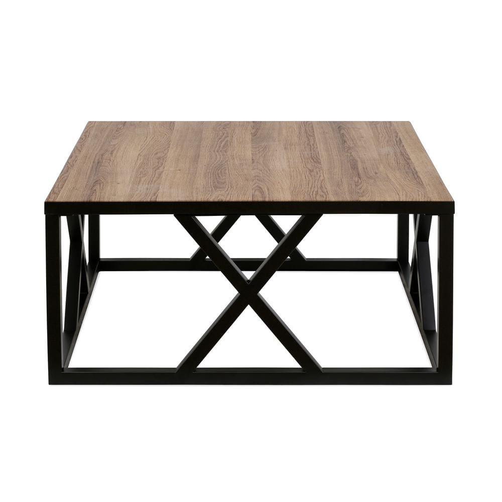 Evelyn&Zoe Jedrek 35" Wide Square Coffee Table, Blackened Bronze/Rustic Oak