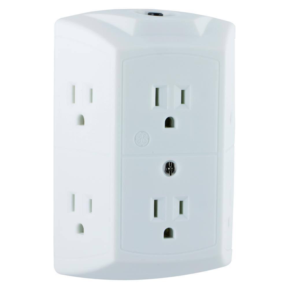 GE 6-Outlet Wall Adapter, Reset Button, Wide Spaced Outlets, 56575
